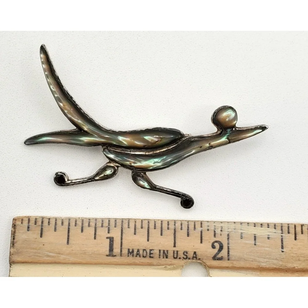 Vintage‎ Sterling Silver & Abalone Road Runner Brooch